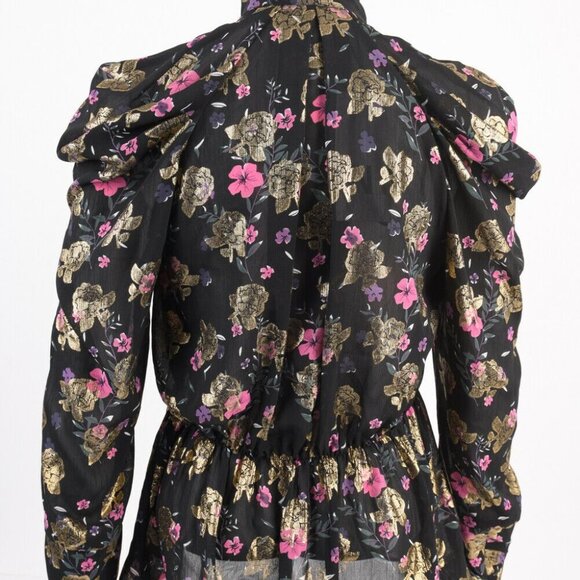 Zara Blouse Shirt XS Tied V-Neck Black Floral - Picture 5 of 7